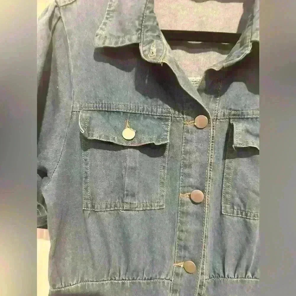 Denim Casual Lapel Button Down Front Maxi Shirt Short Sleeve Dress - Picture 5 of 7